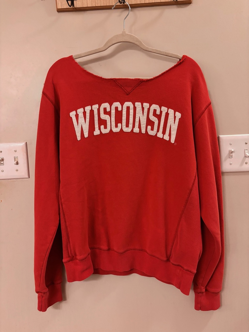 Off-the-Shoulder Wisconsin Red Crewneck Sweatshirt